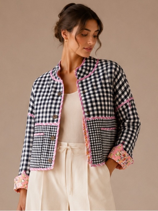 See And Be Seen Jackets & Blazers - See and Be Seen Reversible Quilted Floral & Gingham Jacket Size Medium NWT